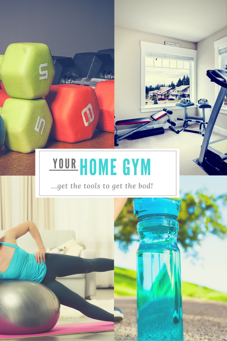 home gym tool guide with hand weights water bottle and woman exercising for pinterest