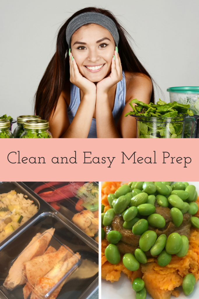 compartment dish with food, edamame and woman with meal prep