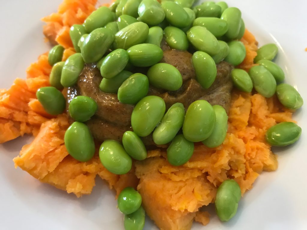 sweet potato with edamame and almond butter