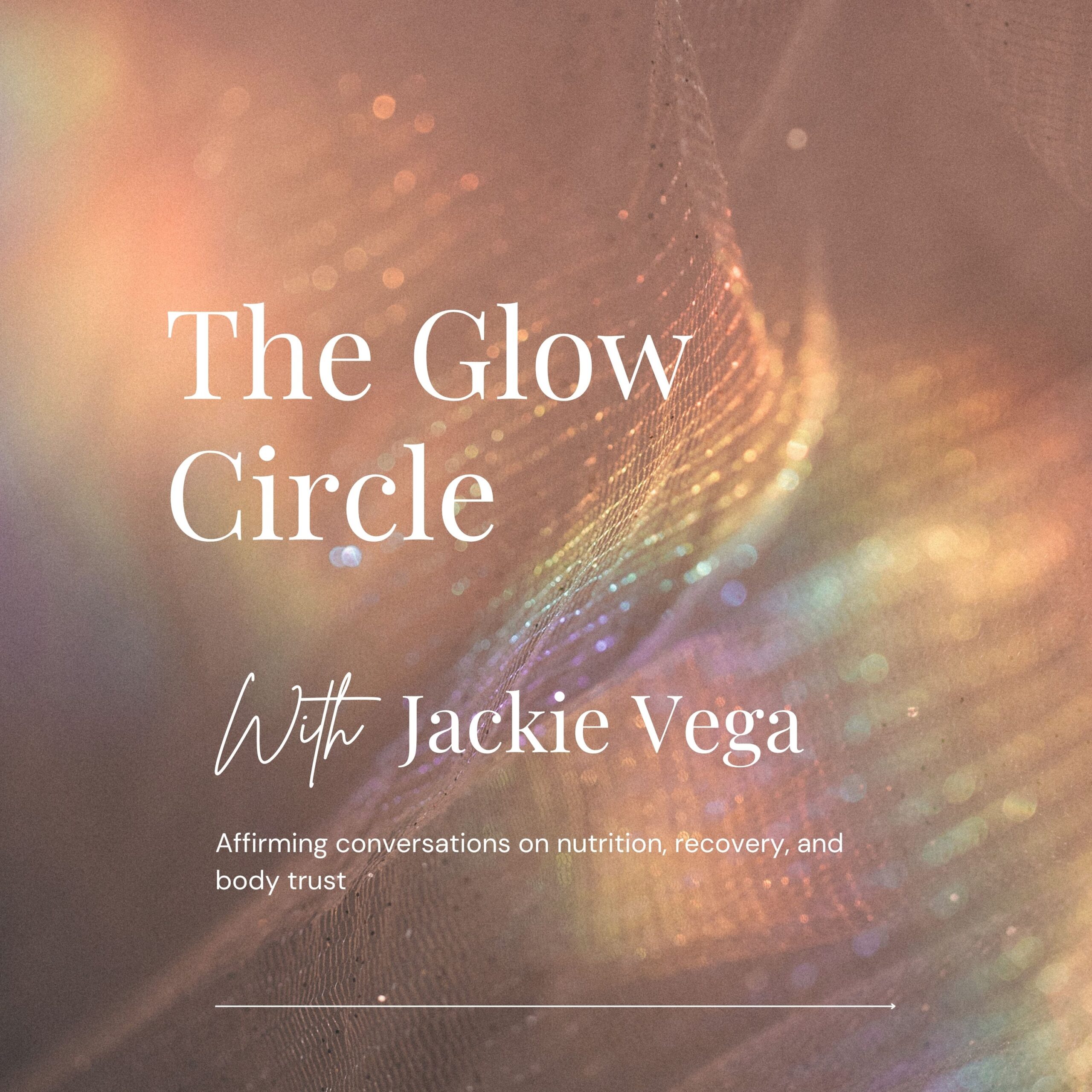 The Glow Circle podcast logo with soft pastel rainbow tones and subtle sparkle on a light background
